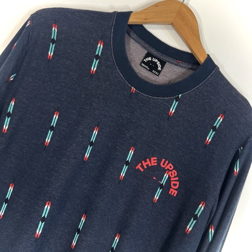 The Upside‎ Cotton Sweatshirt 8 Large Crewneck Navy Embroidered Geometric Tribal